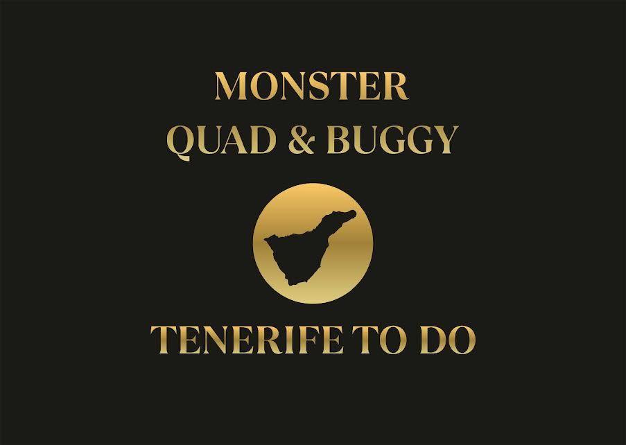 Logo of Monster Quad & Buggy Tenerife To Do with map silhouette in gold on black background.